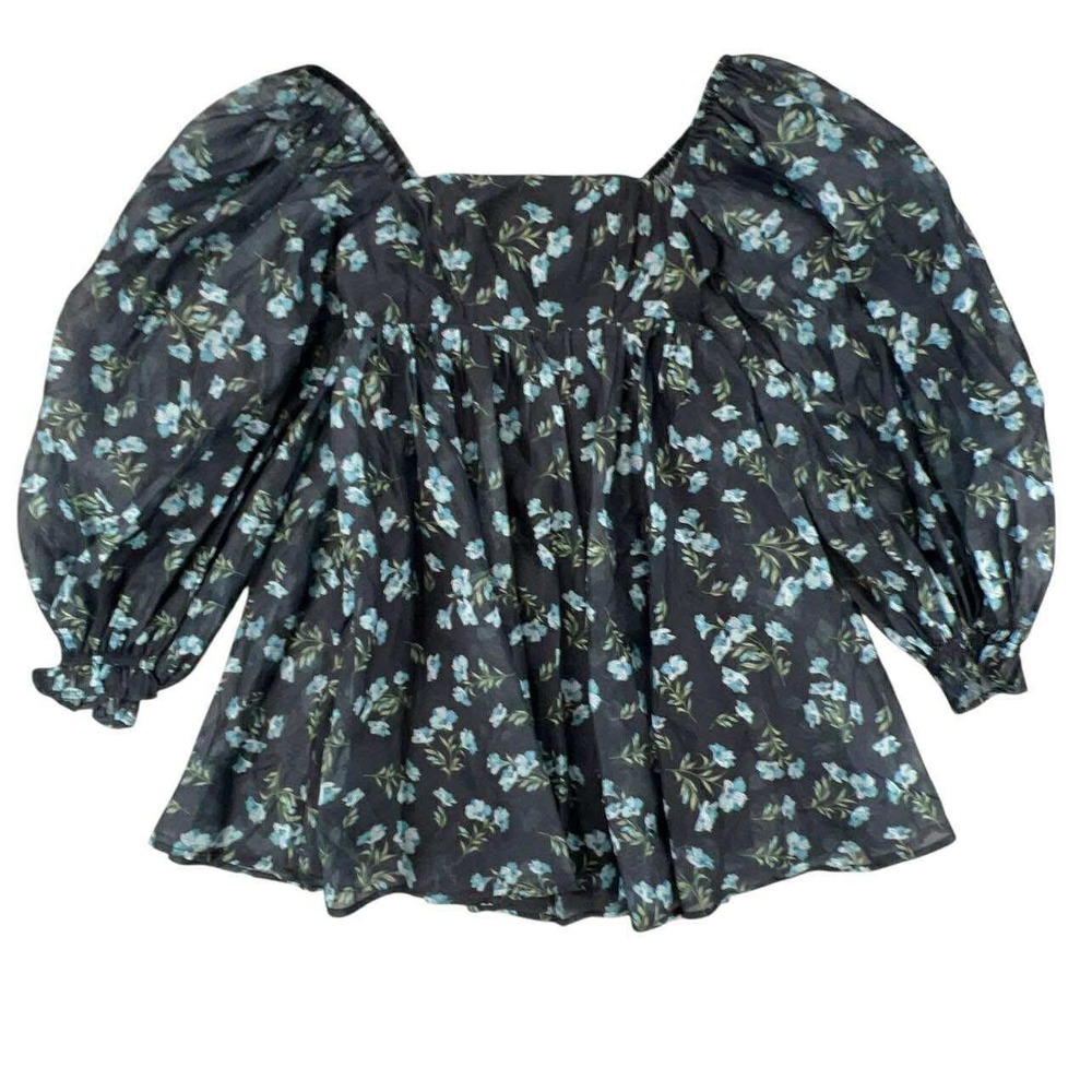 Lulus Black Floral Puff Sleeve Babydoll Mini Dress XS Beautiful NWT‎